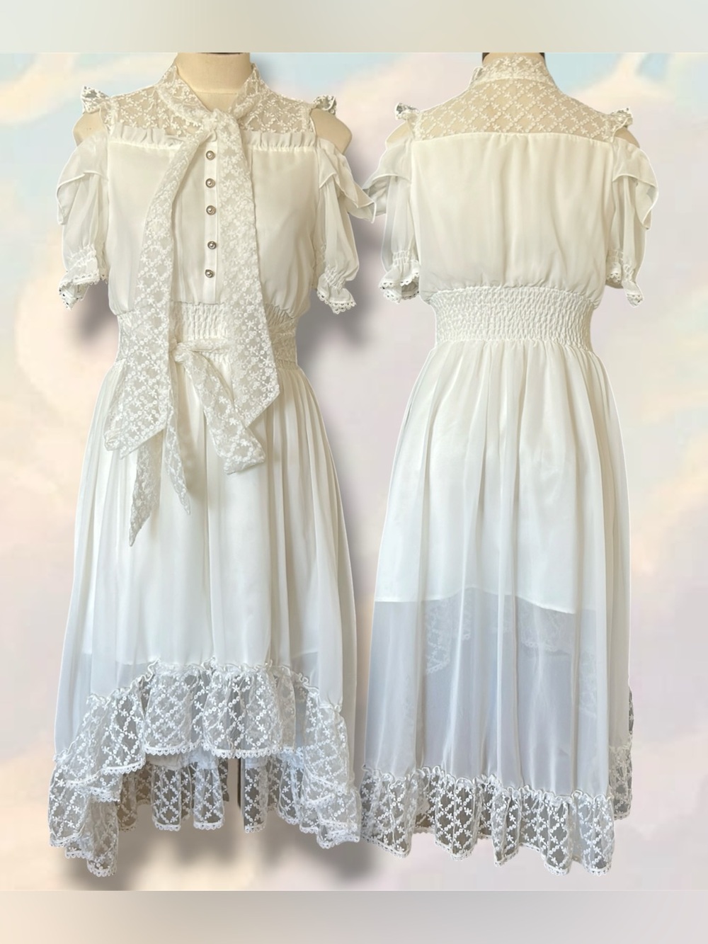 Liz Lisa White Lacey Ruffle High low Midi Dress Japanese Kawaii